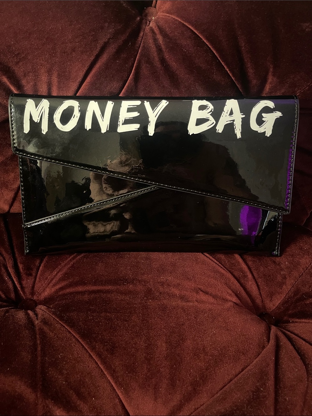 Black Patent 'MONEY BAG' Envelope Clutch